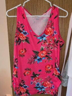 Bright Pink Floral V-Neck Tank Top